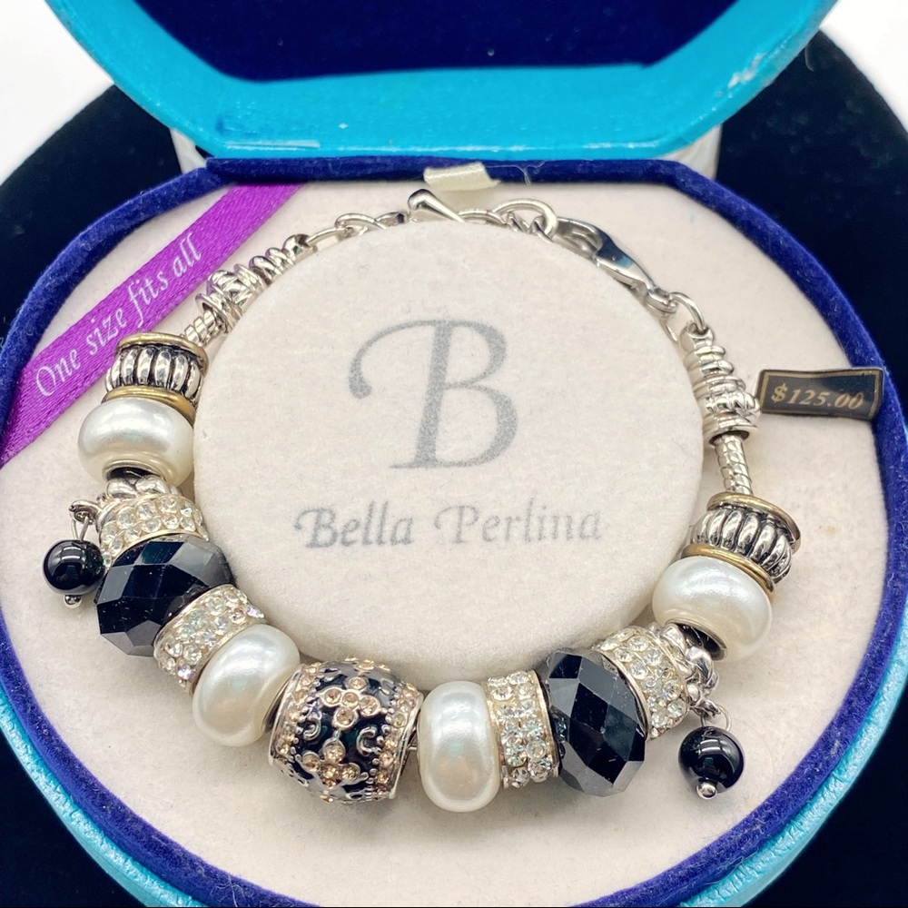 Bella Perlina Charm Bracelet Black, Crystal, Pearl & Silver Bead Customizable - Picture 2 of 14